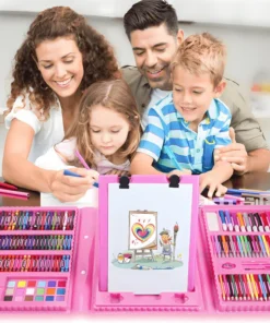 kofer sa bojicama za decu, prikazuje svih 208 delova za crtanje