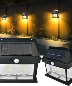 Solarni fenjer sa senzorom pokreta i dve retro sijalice, postavljen na zid