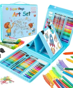 Veliki set za crtanje i bojenje sa tablom u plavom koferu, prikaz svih 208 delova