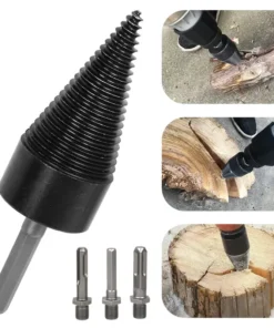 Konusna burgija za cepanje drva postavljena na električnu bušilicu