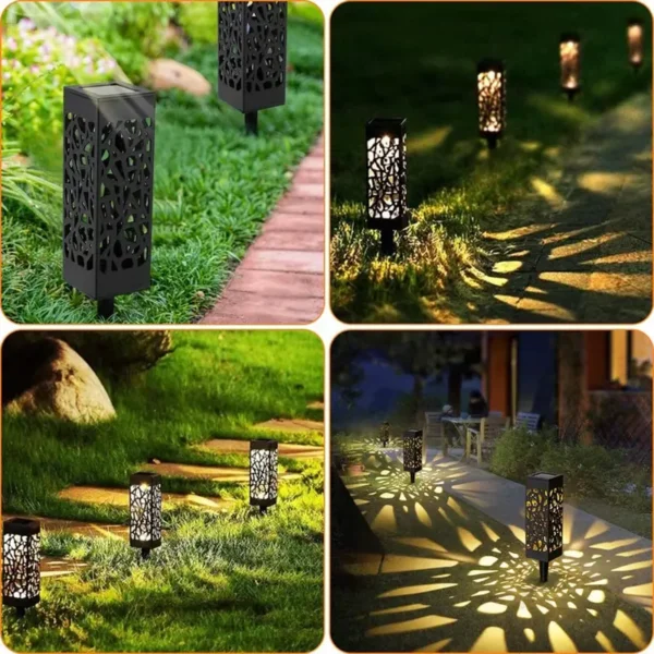 Prelepa solarna baštenska lampa u obliku cveta koja ukrašava staze