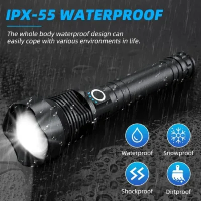 Komplet punjive LED lampe sa litijumskom baterijom, kućnim i auto punjačem