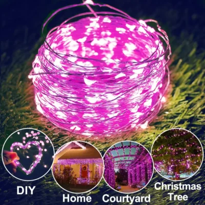 Svetlosni niz solarnih sijalica od 10 metara sa 100 roze LED dioda