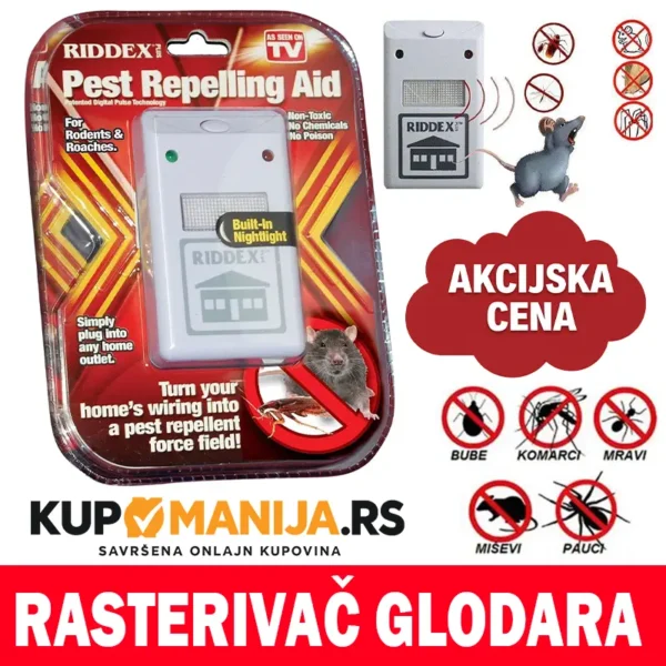 Ultrazvučni rasterivač štetočina miševa, pacova, bubašvaba, mrava i drugih štetočina