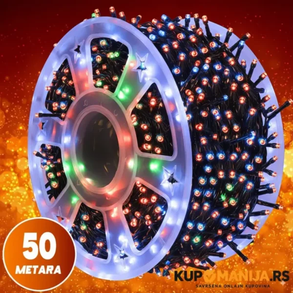 Novogodišnje sijalice dužine 50 metara sa šarenim (RGB) LED diodama
