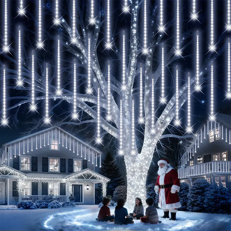 Bela meteorska kiša 8 štapića sa LED osvetljenjem za praznični dekor