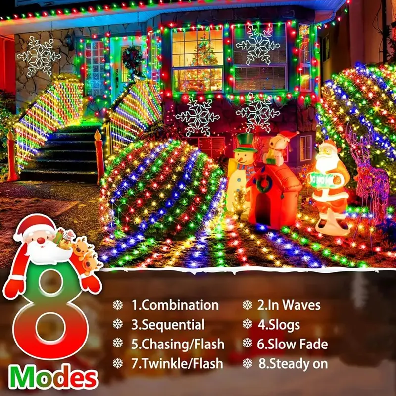 Colorful holiday lights on house