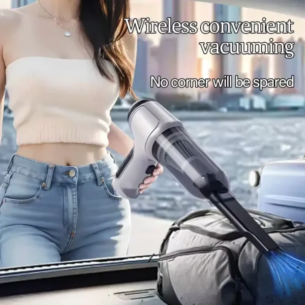 Prikaz kako se koristi bežični usisivač za auto za čišćenje unutrašnjosti vozila