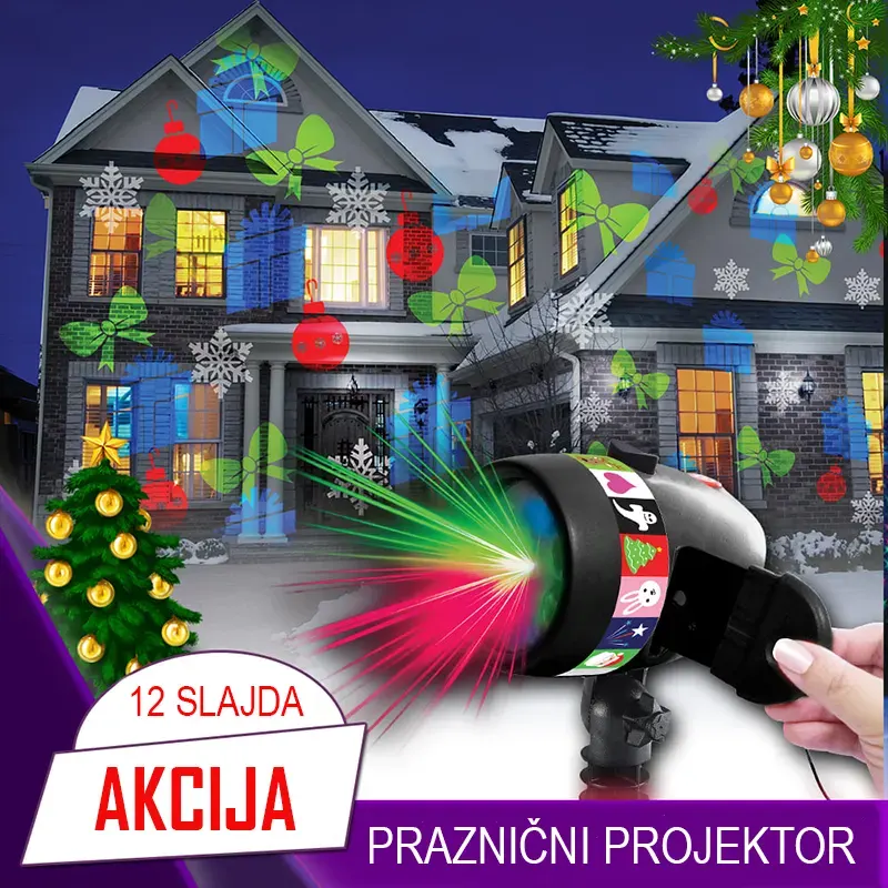 LED projektor sa 12 prazničnih slajdova stvara magične svetlosne efekte u boji