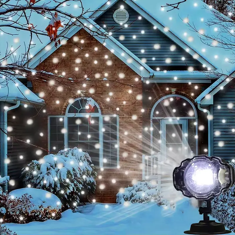 LED projektor sa snežnim efektom osvetljava fasadu i prozore tokom zime