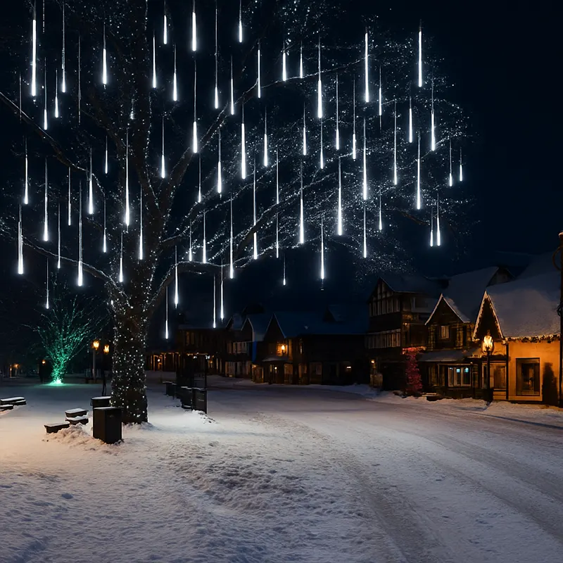 Meteorska kisa u beloj boji rasveta za bozic