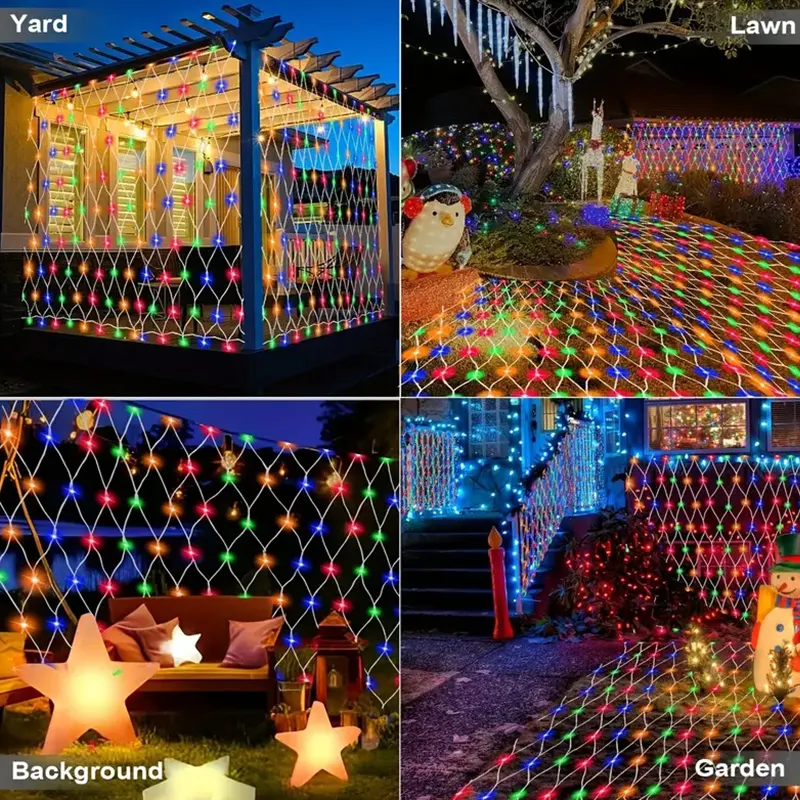 Mrežasta solarna LED zavesa šarena boja osvetljava prostor svetlom