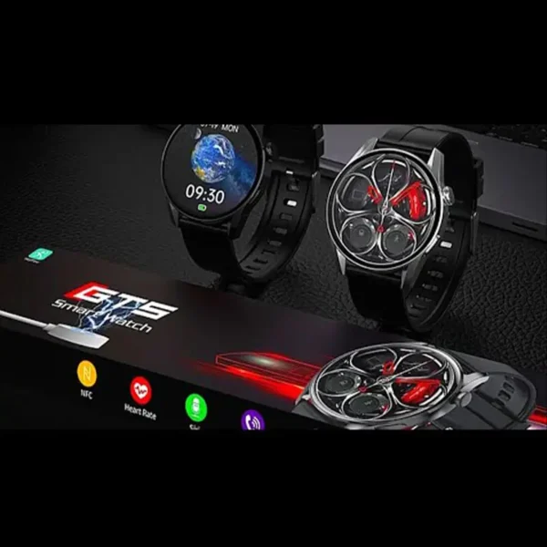 Crni model pametnog sata GT5 sa elegantnom crnom metalnom narukvicom