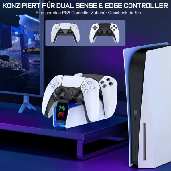 Elegantno postolje za punjenje dva PS5 kontrolera koje se uklapa uz dizajn konzole