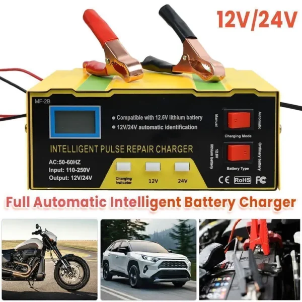 Automatski punjač za 12V i 24V akumulatore sa velikim LCD displejom za praćenje statusa