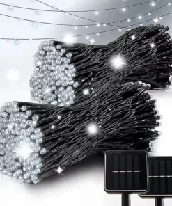 Bele solarne lampice 10m za dekoraciju dvorišta i terasa, stvaraju prijatnu i elegantnu atmosferu tokom večeri