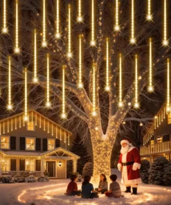 Žuta meteorska kiša 8 štapića sa toplim LED osvetljenjem za praznike