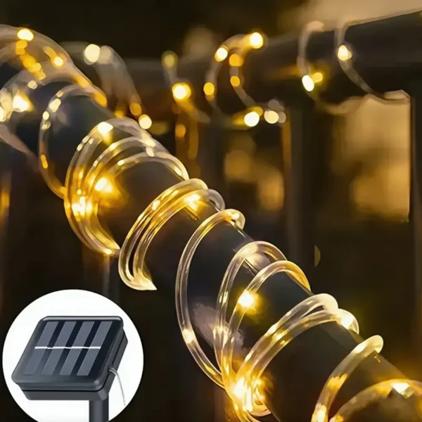 Žuto LED crevo sa solarnim napajanjem pruža topli ton i dekorativni efekat